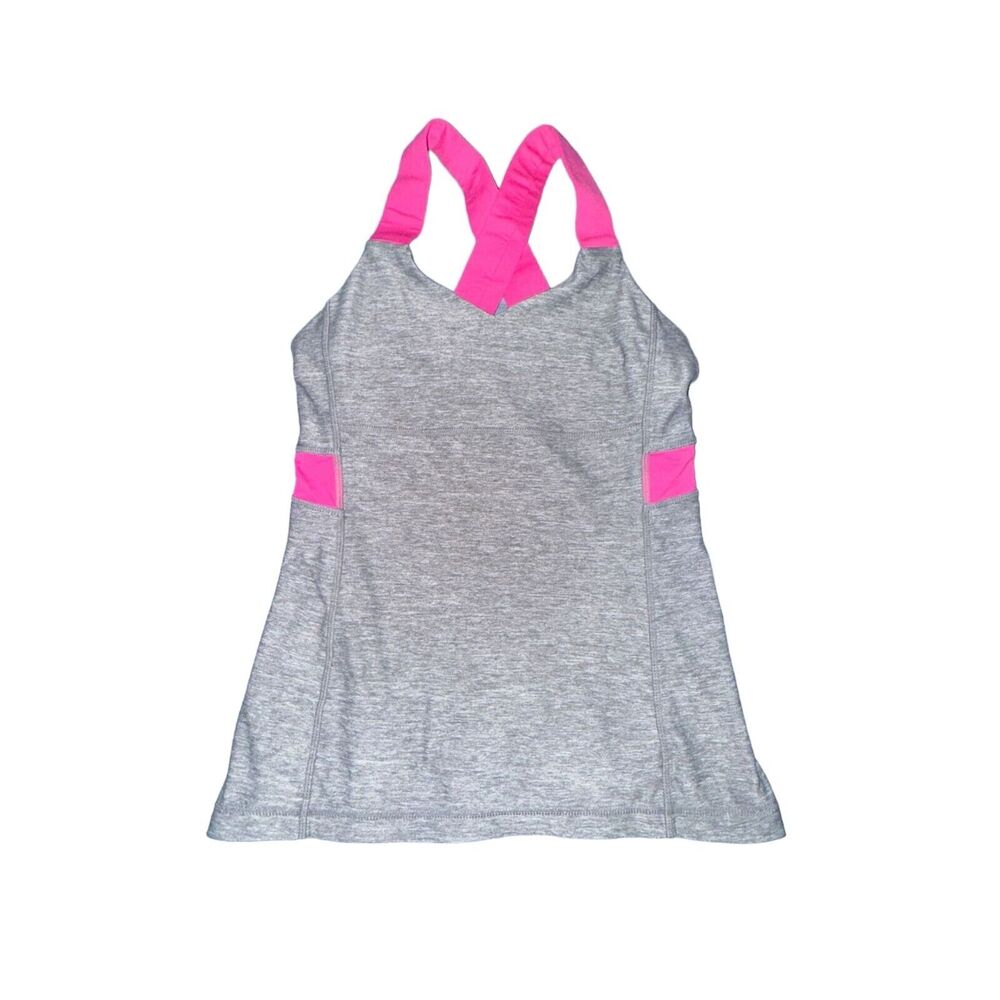 Lululemon Push Your Limits Tank Size 6 Gray Pink Shelf Bra Luxtreme Cross Strap